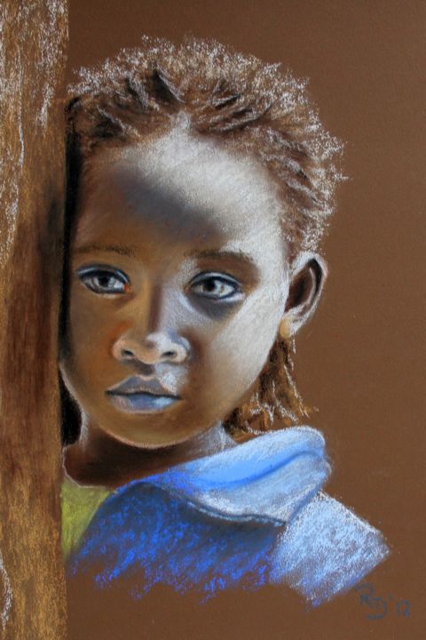 Dessin intitulée "Ethiopian child" par Renate Dohr, Œuvre d'art originale, Pastel