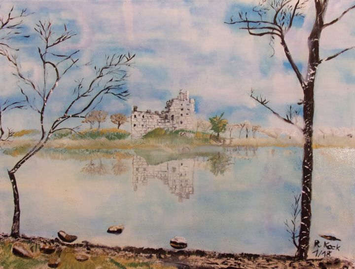 Painting titled "Castle in Scotland" by Renate Kock, Original Artwork, Acrylic