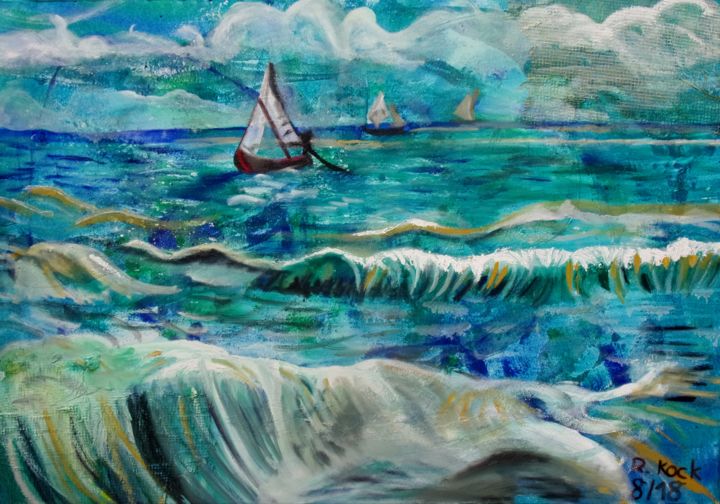 Malerei mit dem Titel "Seascape near Les S…" von Renate Kock, Original-Kunstwerk, Acryl