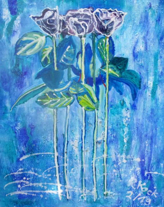 Painting titled "Rosas Azules" by Renate Kock, Original Artwork, Acrylic