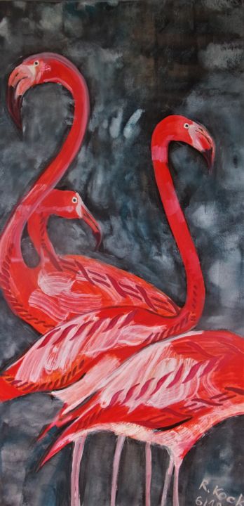 Painting titled "Dance of the flamin…" by Renate Kock, Original Artwork, Acrylic