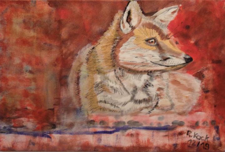 Painting titled "Fox on the run" by Renate Kock, Original Artwork, Acrylic
