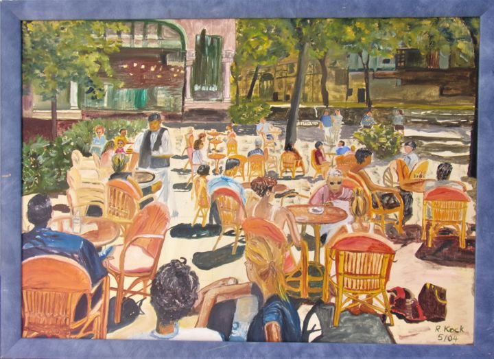 Painting titled "Im Straßencafé" by Renate Kock, Original Artwork, Oil