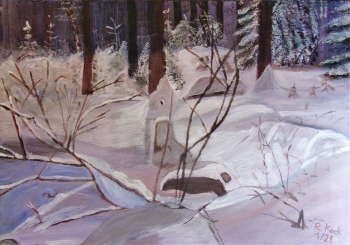 Schilderij getiteld "Winterlandschaft" door Renate Kock, Origineel Kunstwerk, Acryl