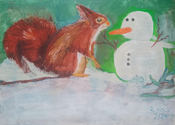 Painting titled "Say hallo to frosty!" by Renate Kock, Original Artwork, Acrylic