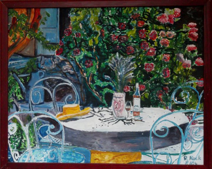 Painting titled "Im Garten" by Renate Kock, Original Artwork, Oil