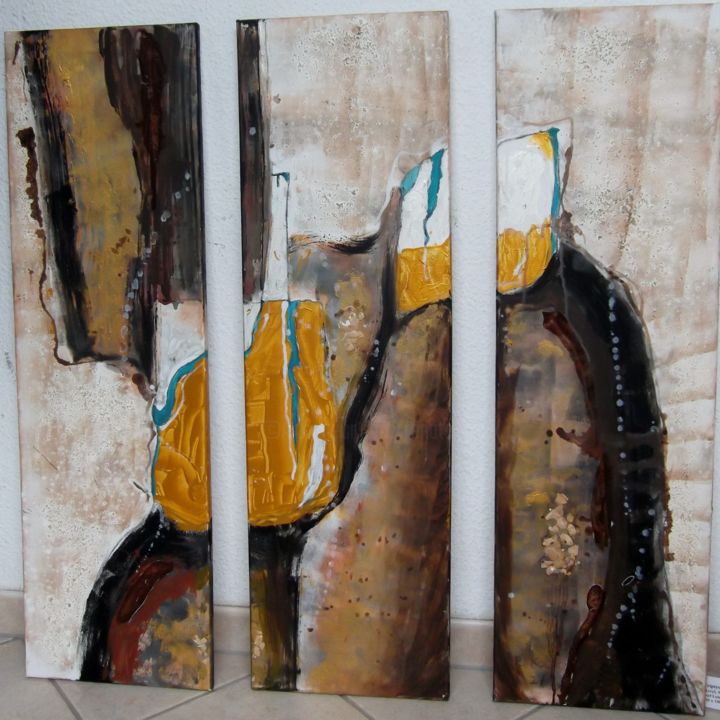 Painting titled "Triptychon: Goldber…" by Renate Kock, Original Artwork, Acrylic