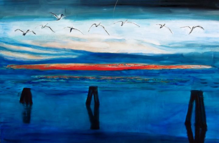 绘画 标题为“Abend am Meer” 由Renate Kock, 原创艺术品, 油