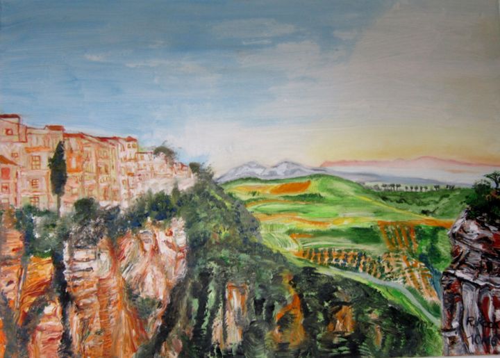 Malerei mit dem Titel "Das Städtchen Ronda…" von Renate Kock, Original-Kunstwerk, Öl