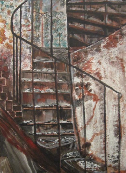 Painting titled "The Rotten Stairway…" by Renate Kock, Original Artwork, Acrylic
