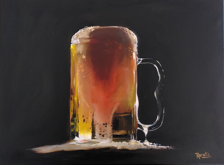 Painting titled "Beer" by Renate Scheinhardt, Original Artwork, Acrylic Mounted on Wood Stretcher frame
