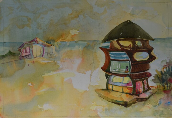 Pintura titulada "totem house" por Renato Cardoso, Obra de arte original, Acuarela
