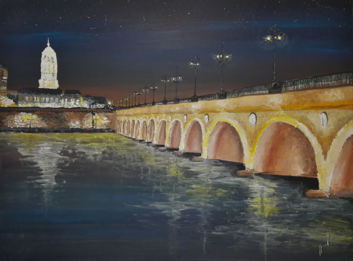 Painting titled "Pont de pierre" by Renaud Marchand, Original Artwork, Acrylic