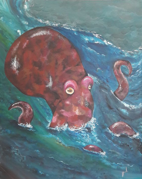 Painting titled "Octopus" by Renaud Marchand, Original Artwork, Acrylic