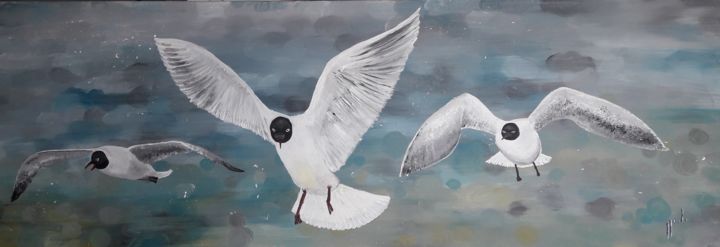 Painting titled "black heard seagull" by Renaud Marchand, Original Artwork, Acrylic