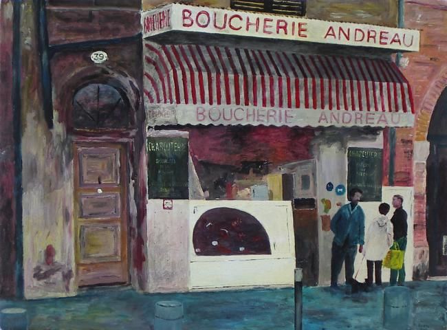 Peinture intitulée "Boucherie Andreau" par Andre, Œuvre d'art originale