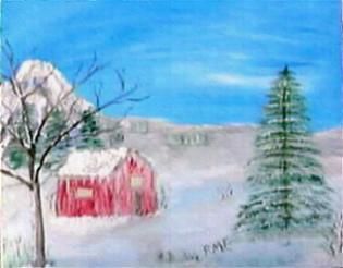 Peinture intitulée "Cabin in the Snow" par Rose Enderud, Œuvre d'art originale