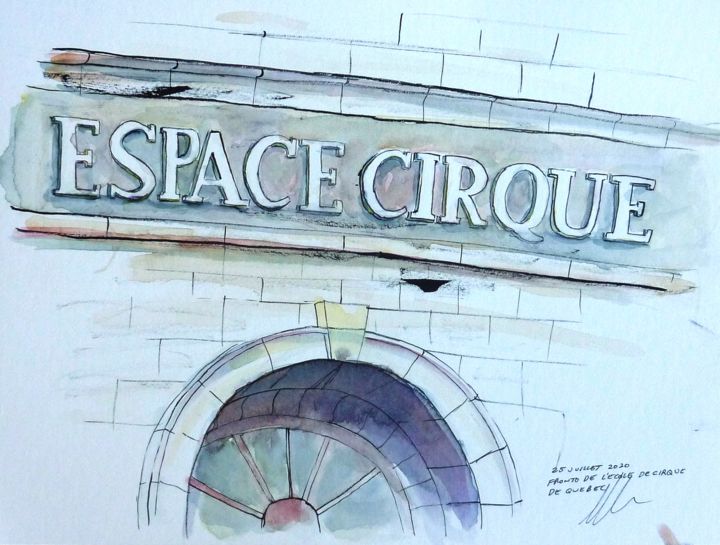 Drawing titled "Fronton de l'école…" by René Blanchet, Original Artwork, Watercolor