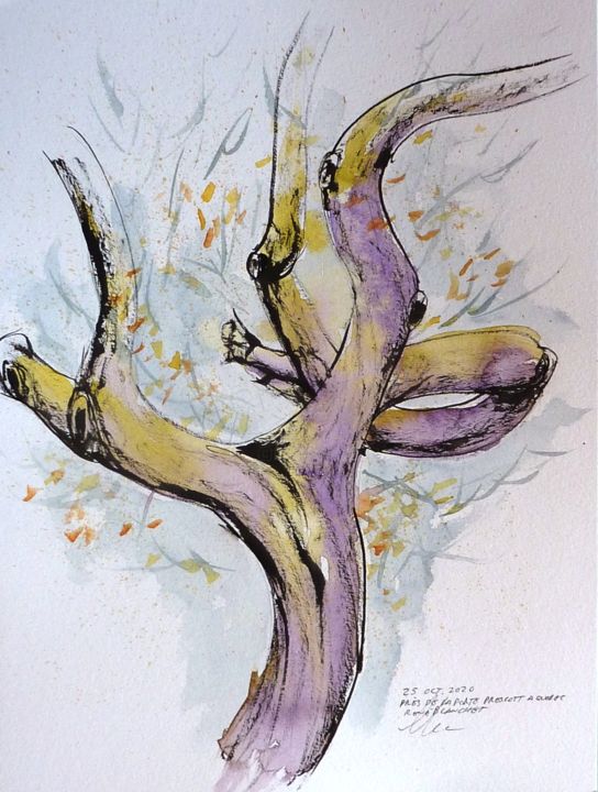 Drawing titled "L'arbre tordu dans…" by René Blanchet, Original Artwork, Ink