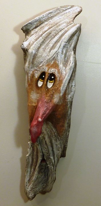 Sculpture intitulée "Le vieux échevelé" par René Blanchet, Œuvre d'art originale, Bois