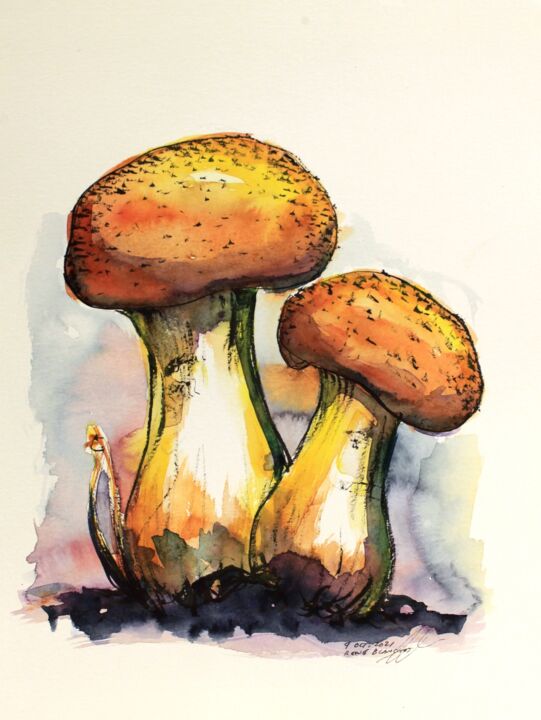 Dessin intitulée "Champignons du parc…" par René Blanchet, Œuvre d'art originale, Encre