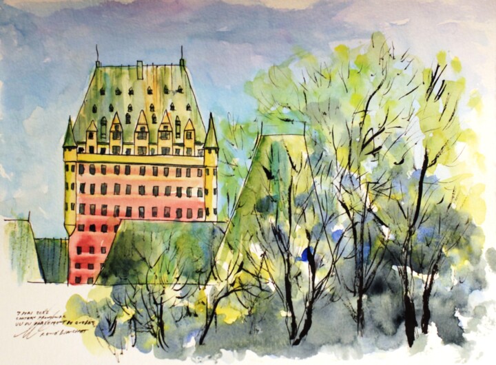 Dessin intitulée "Chateau Frontenac v…" par René Blanchet, Œuvre d'art originale, Encre