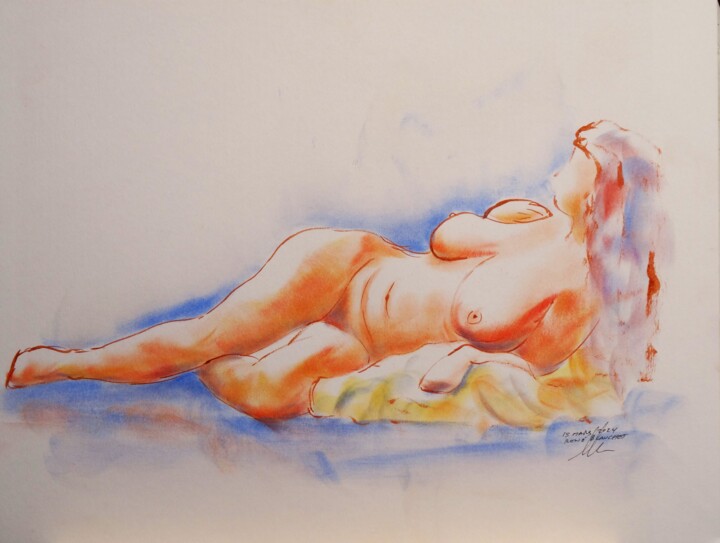 Drawing titled "Je t'attends" by René Blanchet, Original Artwork, Pastel