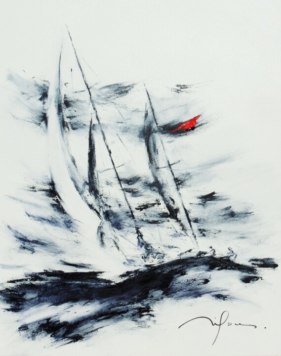 Peinture intitulée "366_voilier" par René Goxes, Œuvre d'art originale, Huile