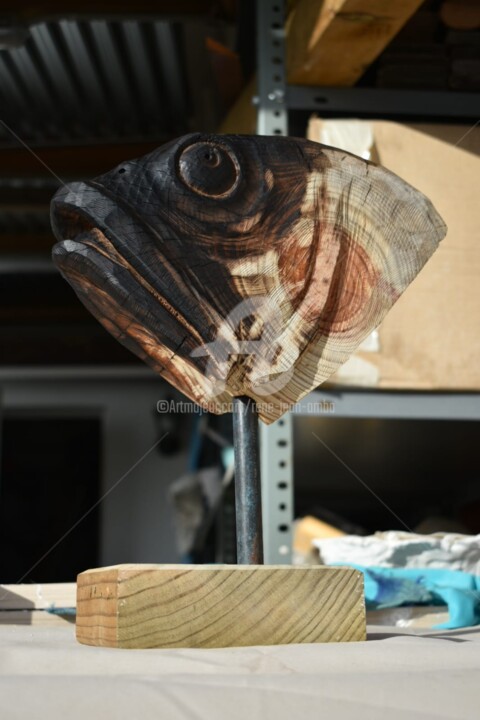 Escultura titulada "happy day" por René Jean Amba, Obra de arte original, Madera