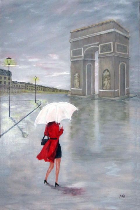 Peinture intitulée "dame-au-parapluie-a…" par Maestro, Œuvre d'art originale, Acrylique