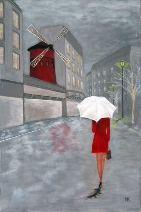 Painting titled "dame-au-parapluie-m…" by Maestro, Original Artwork, Acrylic