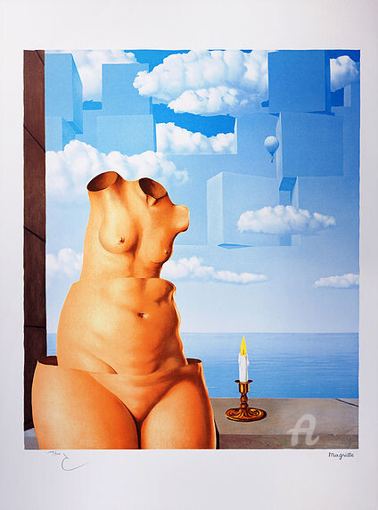 「La Folie Des Grande…」というタイトルの製版 René Magritteによって, オリジナルのアートワーク, リソグラフィー
