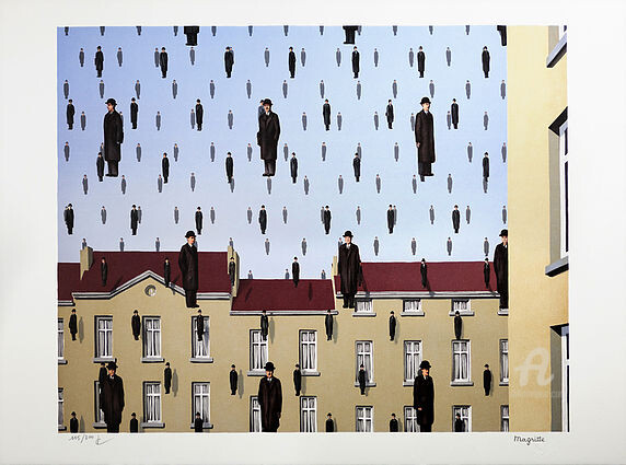 Incisioni, stampe intitolato "Golconde" da René Magritte, Opera d'arte originale, Litografia