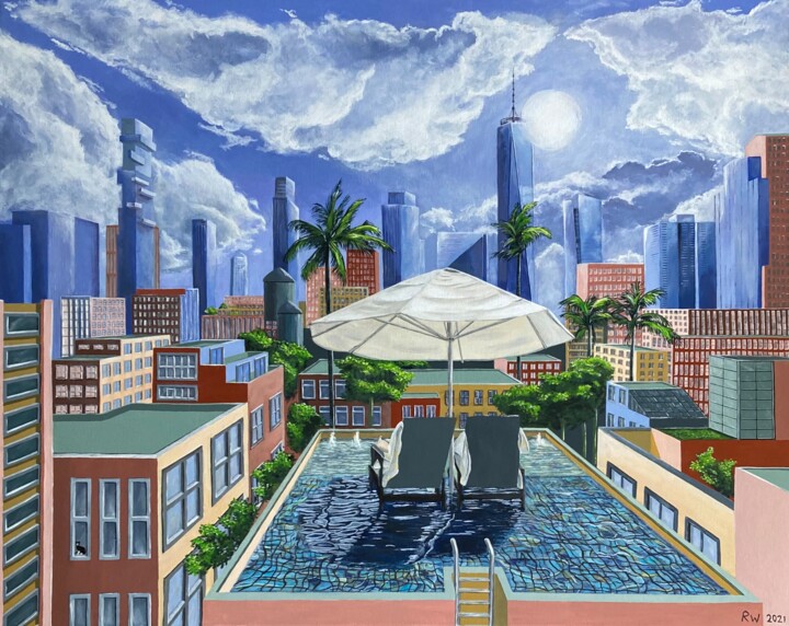 Malerei mit dem Titel "Urban life" von René Wissink, Original-Kunstwerk, Acryl