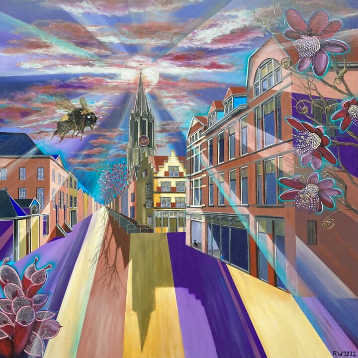 Pintura titulada "Ville fleurie" por René Wissink, Obra de arte original, Acrílico