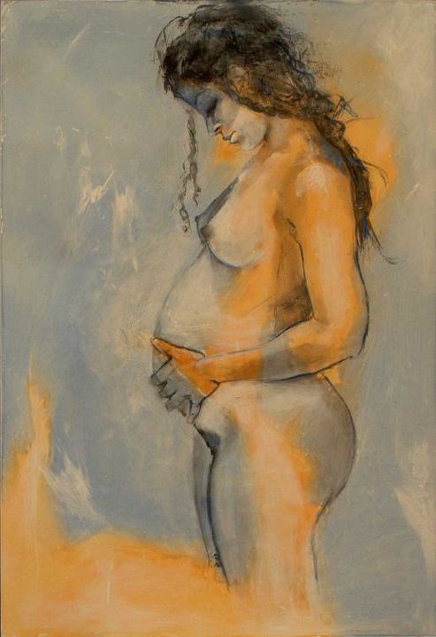Peinture intitulée "Femme enceinte prof…" par Renée, Œuvre d'art originale