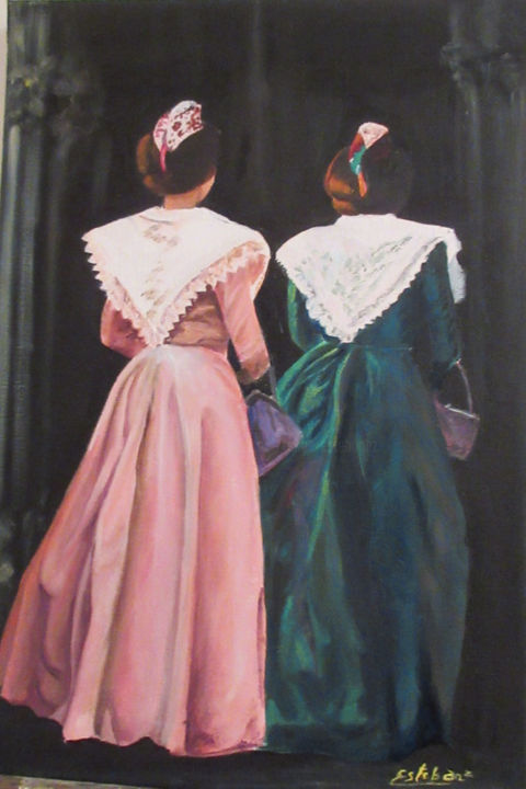 Peinture intitulée "arlesiennes-35x24-h…" par Renée Estebanez, Œuvre d'art originale, Huile