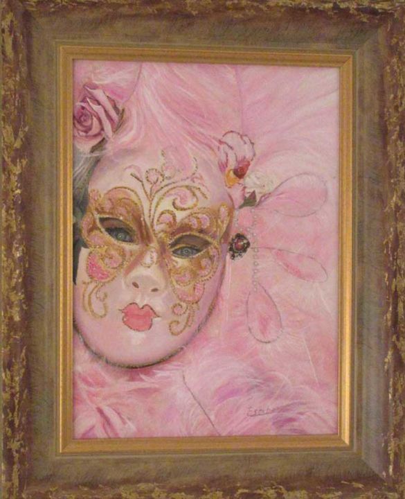 Pittura intitolato "bal-masque-37x24-v.…" da Renée Estebanez, Opera d'arte originale, Olio