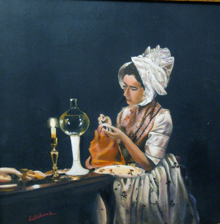 Pintura intitulada "couturiere a la bou…" por Renée Estebanez, Obras de arte originais, Óleo