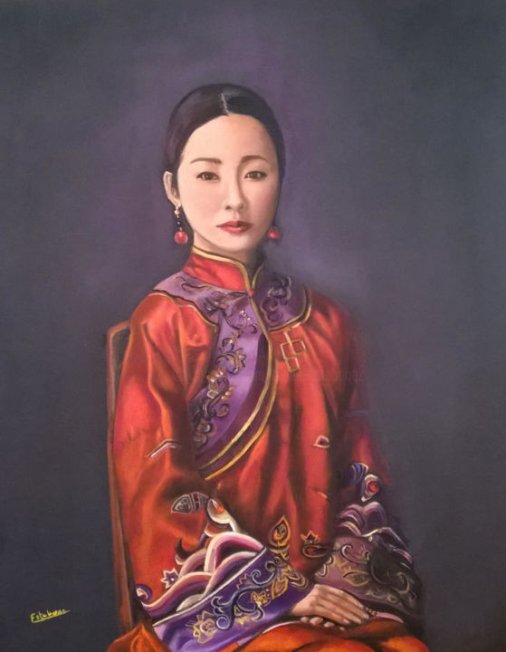 Painting titled "chinoise-huile-40x5…" by Renée Estebanez, Original Artwork, Oil