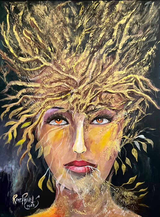 Painting titled "Golden Nimph" by Rene Pauwels, Original Artwork, Acrylic