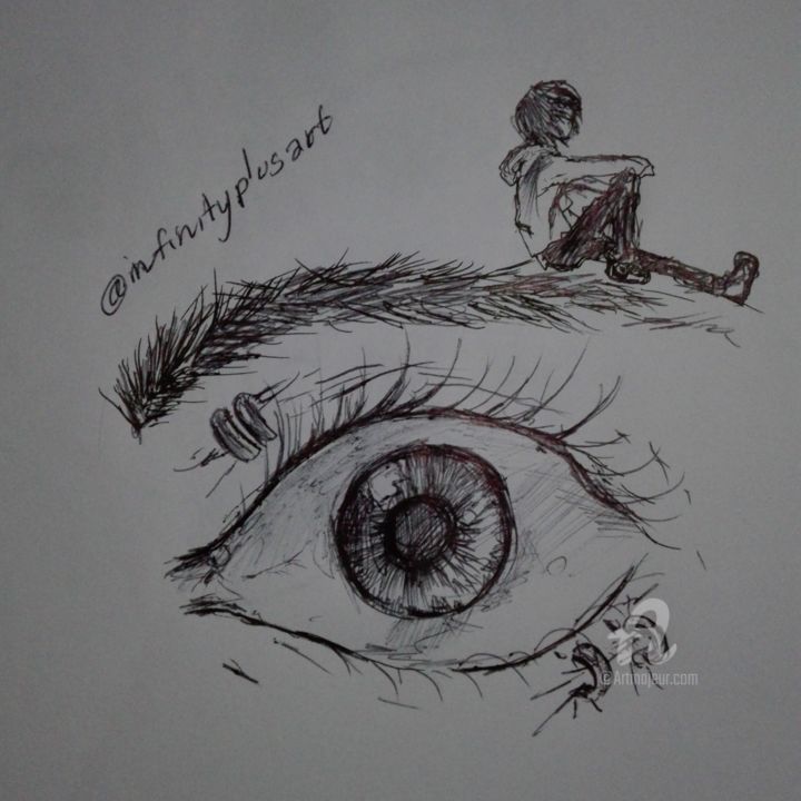 Desenho intitulada "eyes | pondering" por Rey, Obras de arte originais, Canetac de aerossol
