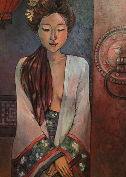 Painting titled "Waiting" by Yulduskhon, Original Artwork, Oil