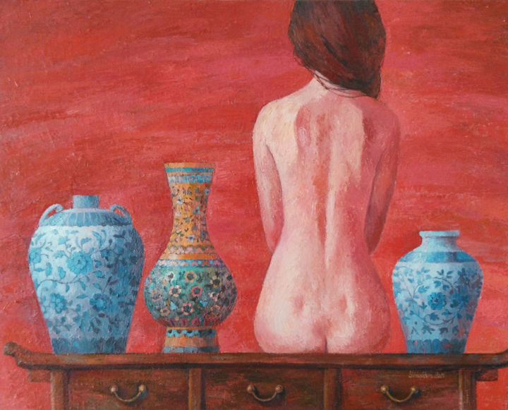 Painting titled "The third wife" by Yulduskhon, Original Artwork, Oil