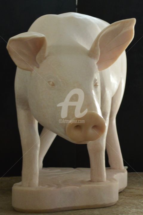 Sculpture titled "Pig" by Cesar Valerio, Original Artwork, Stone