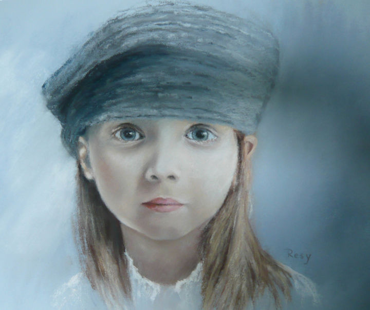 Drawing titled "Douceur d'enfance" by Résy, Original Artwork, Pastel