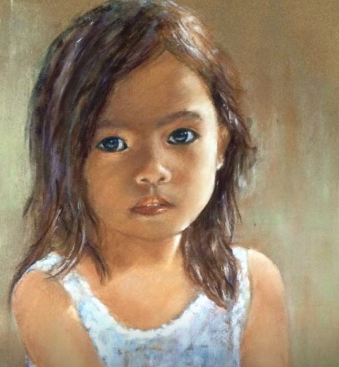 Dessin intitulée "Petite vietnamienne" par Résy, Œuvre d'art originale, Pastel