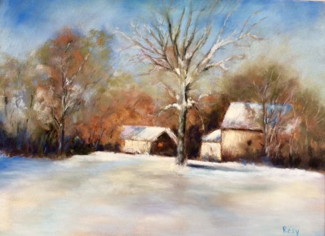 Painting titled "Hiver" by Résy, Original Artwork, Pastel