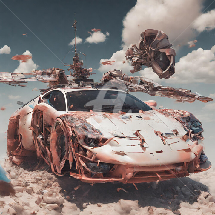 Digitale Kunst getiteld "SURREAL CAR" door Reskatorsilver, Origineel Kunstwerk, Digitale afdruk