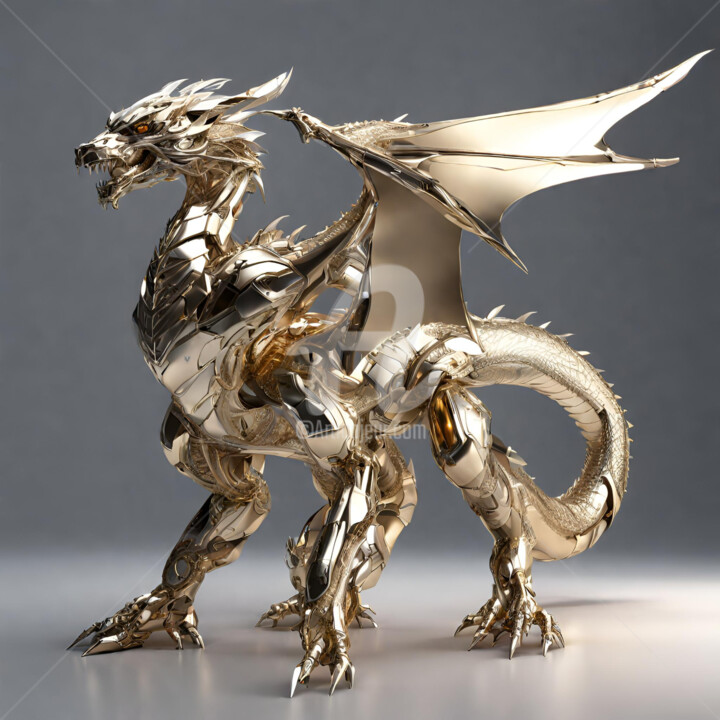 Grafika cyfrowa / sztuka generowana cyfrowo zatytułowany „Gold Dragon” autorstwa Reskatorsilver, Oryginalna praca, Cyfrowy w…